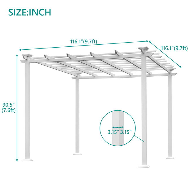 GO 10’ x 10’ White Iron Pergola Gazebo for Vines Pure Iron Chic Lid Cover Design Sleek Seams Hidden Joints Elegant White Trellis