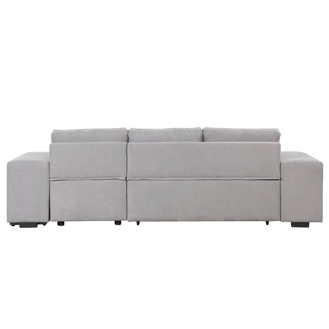 104" Pull Out Sleeper Sofa Reversible L-Shape 3 Seat Sectional Couch with Storage Chaise and 2 Stools for Living Room Furniture Set,Gray