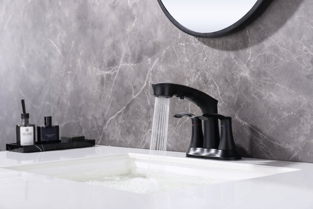 Bathroom Faucets for Sink 3 Hole,Brushed Nickel Bathroom Faucet with Pull Out Multi Functional Sprayer,Vanity Sink Faucet 2 Handle Centerset 4 inch Pull Down Faucet with 2 Water Lines,RV Camper Faucet