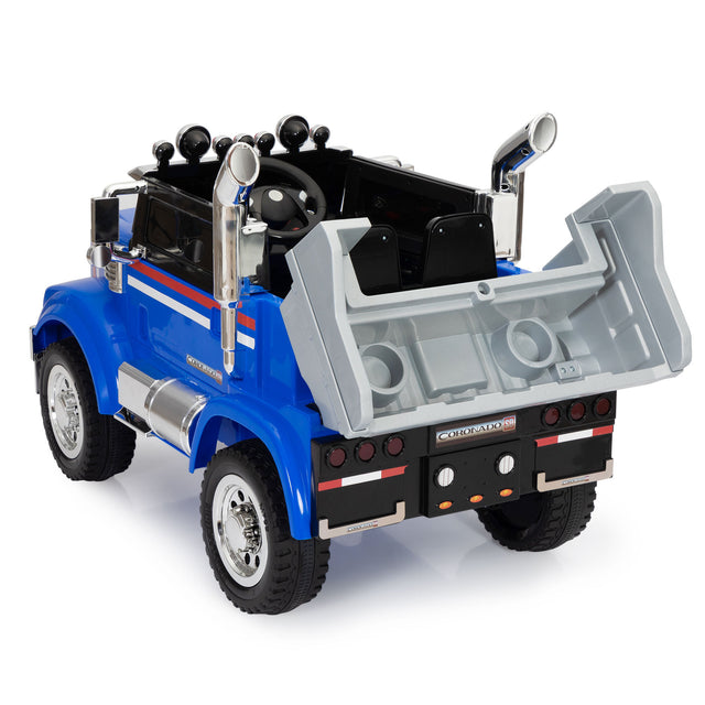 12V Kids Battery Electric Ride On Car Toy, Optimus Prime Truck with Remote Control, Transformers Die-Cast Vehicle W/ Music, Rear Loader, Blue