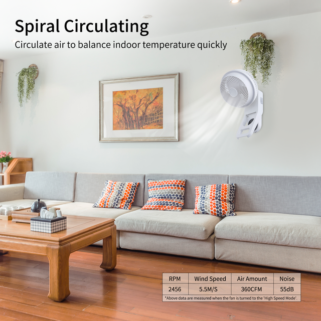 Simple Deluxe 7 inch Wall Mount Fan, 3 Speeds & 3 Modes, 15 Hours Timer, 60° Oscillating Circulating Fan, with Remote Control, Air Circulation Fan for Indoor Use, White