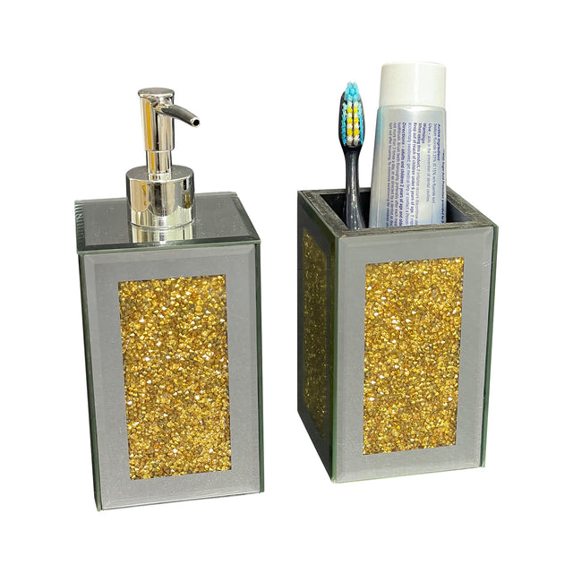 Ambrose Exquisite 2 Piece Square Soap Dispenser and Toothbrush Holder