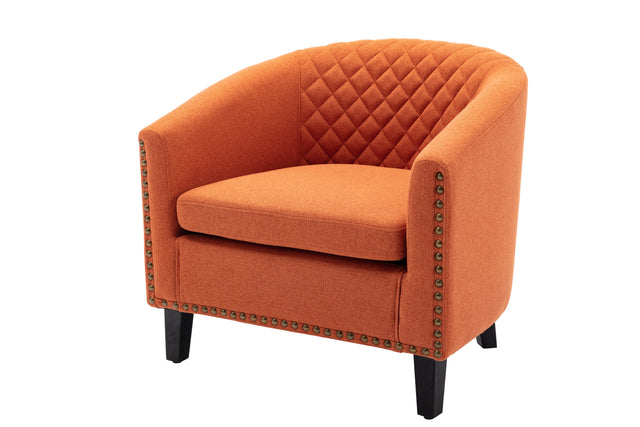 COOLMORE accent Barrel chair living room chair with nailheads and solid wood legs Orange linen