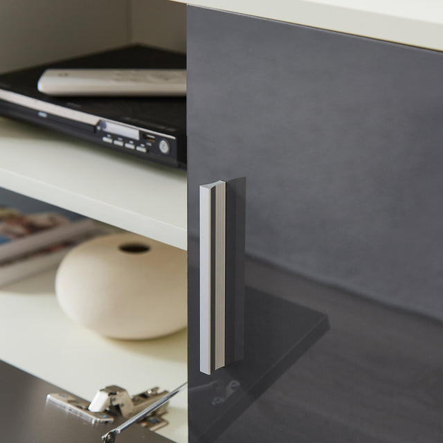 20 minutes quick assemble WHITE+GRAY morden TV Stand with LED Lights,high glossy front TV Cabinet,can be assembled in Lounge Room, Living Room or Bedroom,color:WHITE+Dark Grey