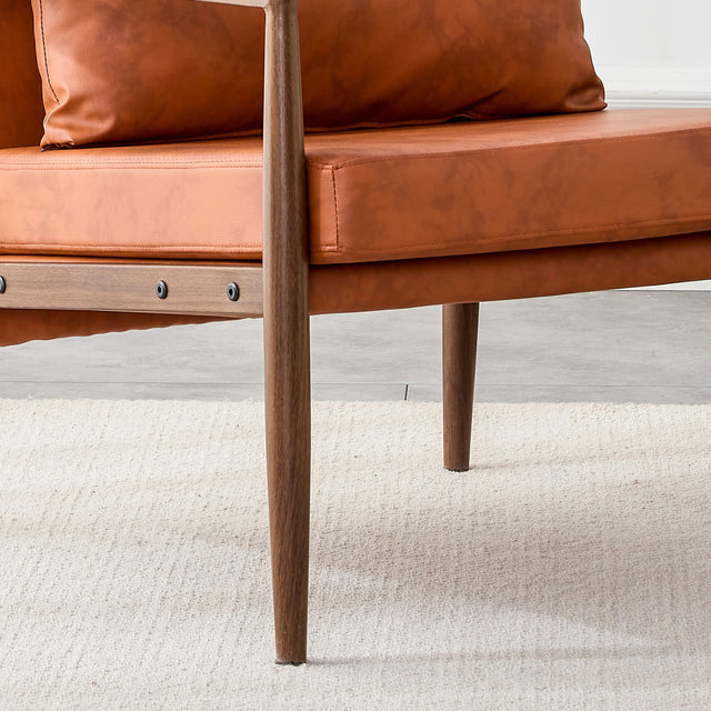 Sofa Chair Set of 2.PU Leather Accent Arm Chair Mid Century Modern Upholstered Armchair with Imitation solid wood Walnut color Metal Frame Extra-Thick Padded Backrest and Seat Cushion Sofa Chairs