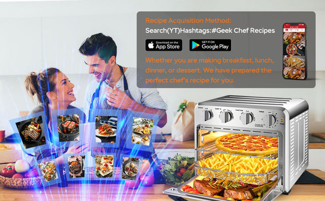 Geek Chef Air Fryer Toaster Oven Combo, 4 Slice Toaster Convection Air Fryer Oven Warm, Broil, Toast, Bake, Air Fry, Oil-Free, Accessories Included, Stainless Steel, Silver(16QT Air Fryer Oven) Ban on