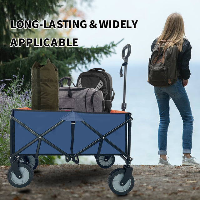 Collapsible Folding Wagon, Push Pull Foldable Beach Wagon Cart