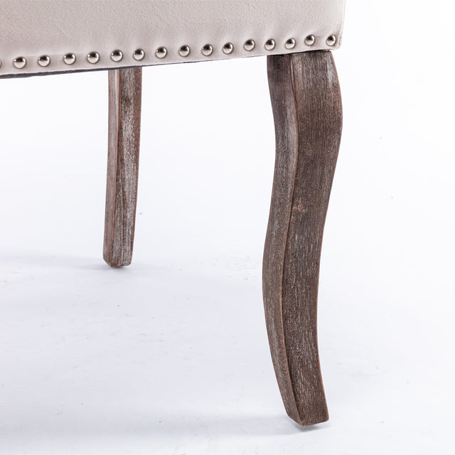 A&A Furniture,Wingback Dining Chair,Traditional Tufted Upholstered America Luxury Chairs, Country Cottage Farm Beach Dining Kitchen Vintage Style Side Chair, Velvet Fabric Wood, Set of 2,Beige