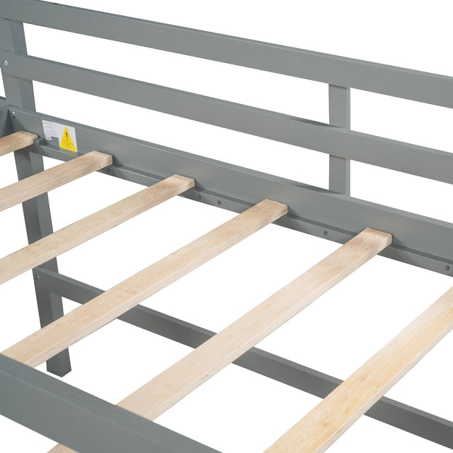 Twin Size L-Shaped Loft Bed with Movable Two-Tier Shelves and Slide,Gray