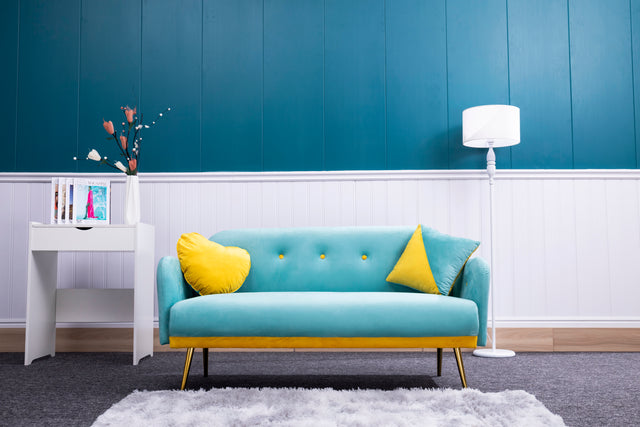 2156 sofa includes 2 pillows 58" blue velvet sofa for small spaces