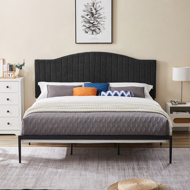B111 King bed Beautiful line stripe cushion headboard Strong iron frame with high temperature paint