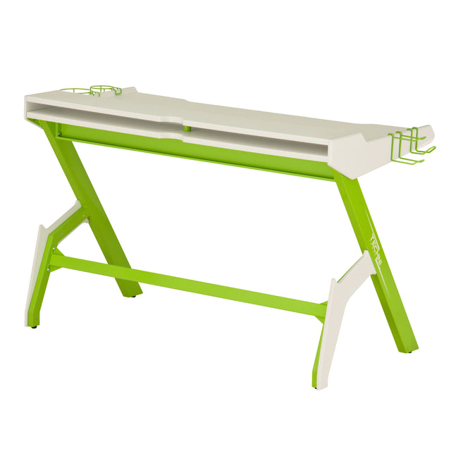Techni Sport Ergonomic Computer Gaming Desk Workstation with Cupholder & Headphone Hook, Green