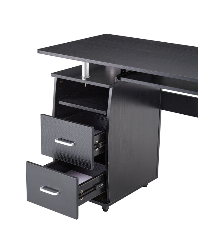 D&N solid wood computer Desk,office table with PC droller, storage shelves and file cabinet , two drawers, CPU tray,a shelf used for planting, single , black. 47.24''L 21.65''W 34.35''H
