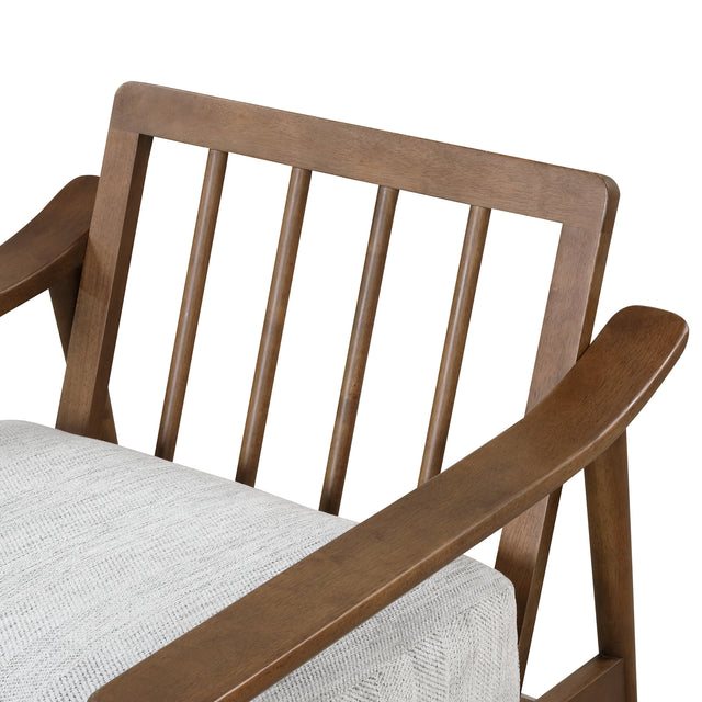 【EAT 3.17】Mid Century Modern Chair with Solid Wood Frame,Arm Chair with Vertical Slatted Back,Thick Pad Upholstered Accent Chair for Living Room, Brown