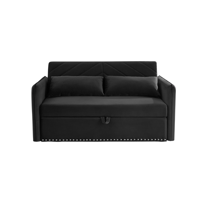 Pull-out sofa sleeper, 3-in-1 adjustable sleeper with pull-out bed, 2 lumbar pillows and side pocket, soft velvet convertible sleeper sofa bed, suitable for living room bedroom.