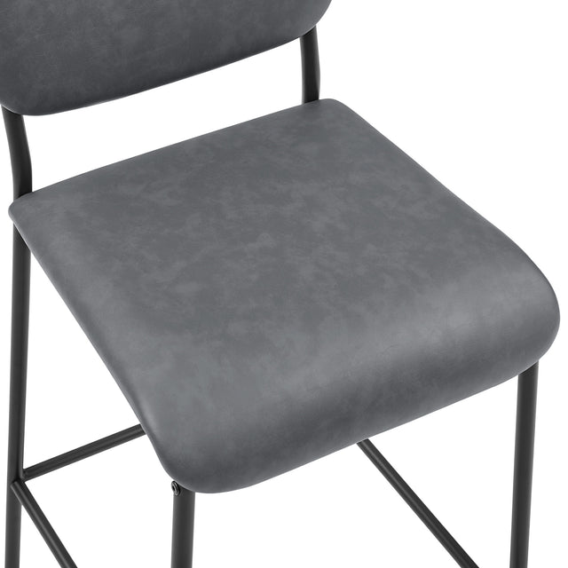 Pu Faux Leather Bar Stools Set of 2, Pub Barstools with Back and Footrest, Grey (18.25"x20“x38.5”)