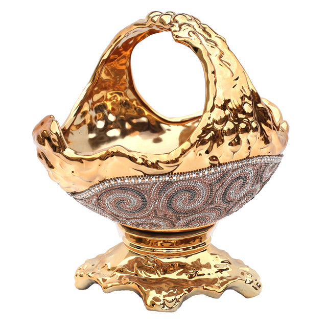 Ambrose Chrome Plated Crystal Embellished Ceramic Fruit Platter