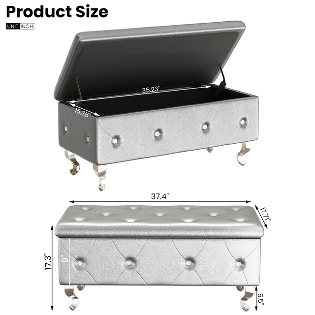 Storage Bench, Flip Top Entryway Bench Seat with Safety Hinge, Storage Chest with Padded Seat, Bed End Stool for Hallway Living Room Bedroom, Supports 250 lb