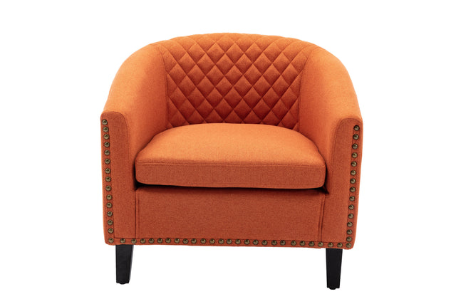 COOLMORE accent Barrel chair living room chair with nailheads and solid wood legs Orange linen