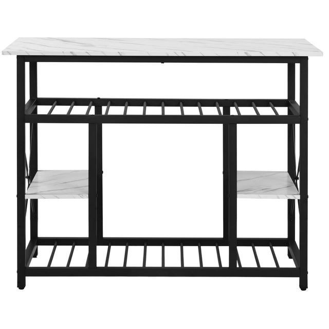 TOPMAX Multifunctional Counter Height Kitchen Dining Room Prep Table Kitchen Island, Kitchen Rack with Large Worktop, Console Side Table for Living Room, Faux Marble Tabletop