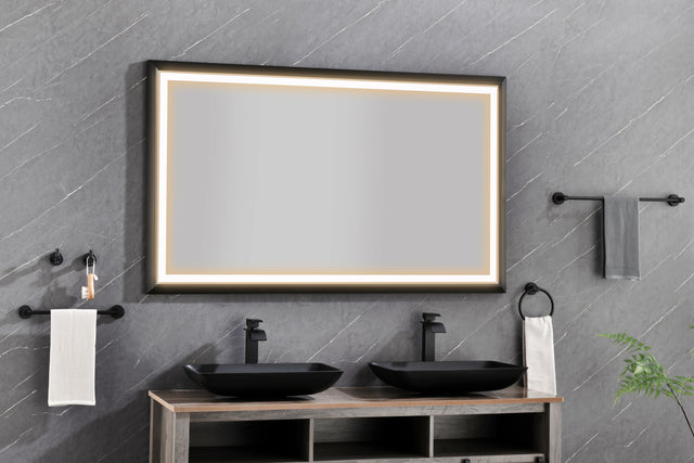 72in. W x 36in. H Oversized Rectangular Black Framed LED Mirror Anti-Fog Dimmable Wall Mount Bathroom Vanity Mirror HD Wall Mirror Kit For Gym And Dance Studio 36X 72Inches With Safety Ba