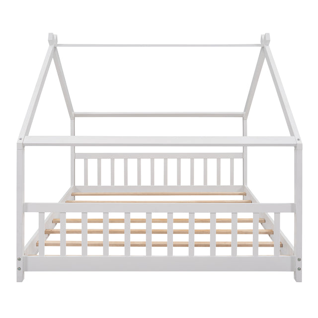 Full Size House Bed Wood Bed, White