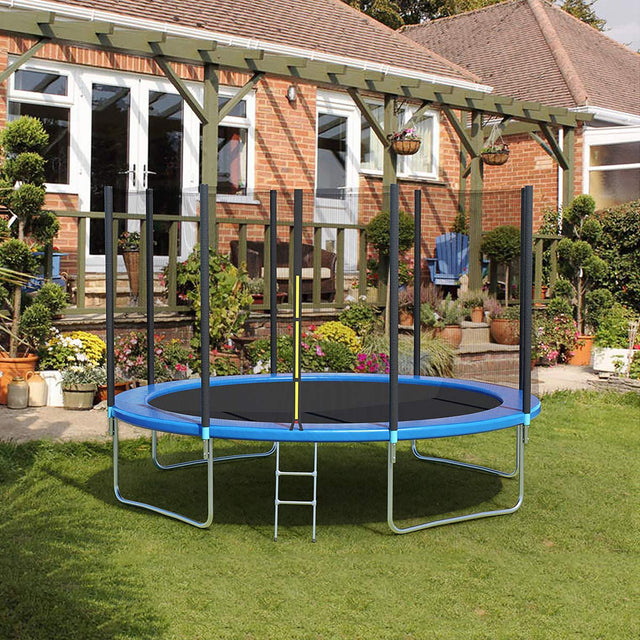12FT Round Trampoline with Safety Enclosure Net & Ladder, Spring Cover Padding,