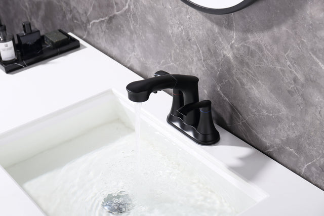 Bathroom Faucets for Sink 3 Hole,Brushed Nickel Bathroom Faucet with Pull Out Multi Functional Sprayer,Vanity Sink Faucet 2 Handle Centerset 4 inch Pull Down Faucet with 2 Water Lines,RV Camper Faucet