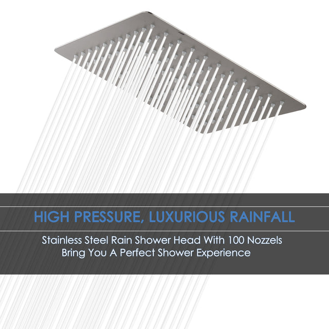 10" Square Rainfall & High Pressure Stainless Steel Bath Showerhead, Waterfall Full Body Coverage With Silicone Nozzle