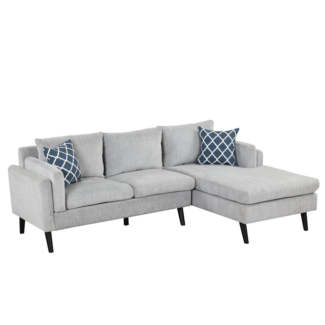 84.65" Modern Upholstered L-Shape Sofa Couch with Chaise and 2 Pillows,3-Seater Couch with rubber wood legs for Living Room,Apartment,Small Space,Light Gray