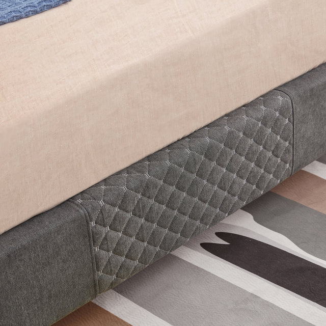 Full Size Platform Bed Frame with Fabric Upholstered Headboard and Wooden Slats Support, Fully Upholstered Mattress Foundation/No Box Spring Needed/Easy Assembly, Dark Grey