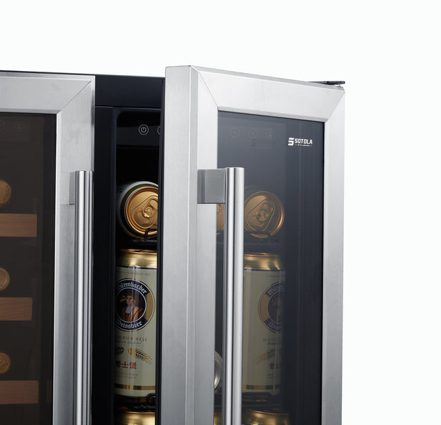 SOTOLA 24'' Wine Cooler Refrigerator - Dual Zone Built-in or Freestanding Fridge with Stainless Steel Tempered Glass Door and Temperature Memory Function