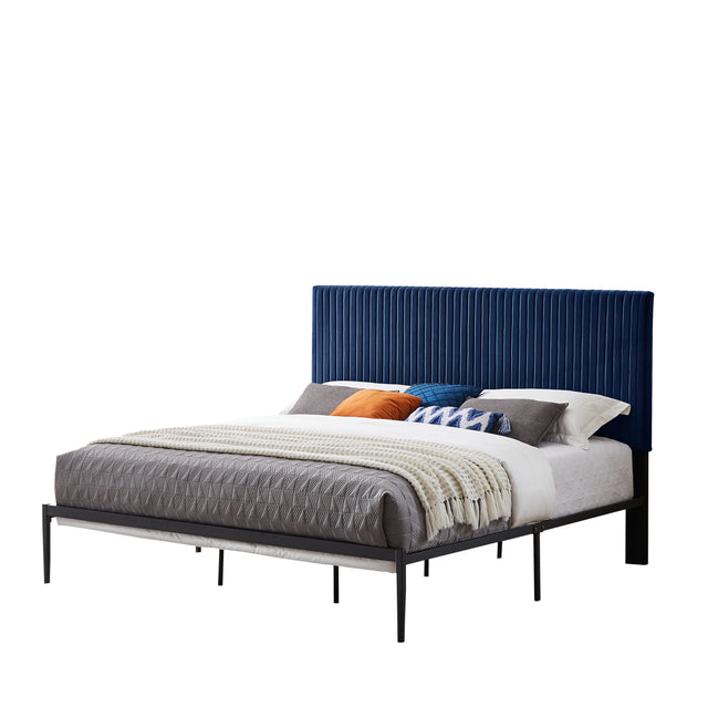B110 King bed Beautiful line stripe cushion headboard  Strong iron frame with high temperature paint