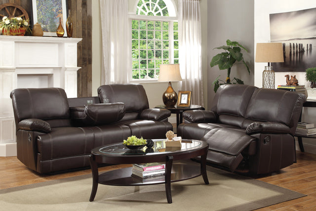 Dark Brown Faux Leather Covered 1pc Comfortable Double Reclining Loveseat Solid Wood and Plywood Frame Living Room Furniture