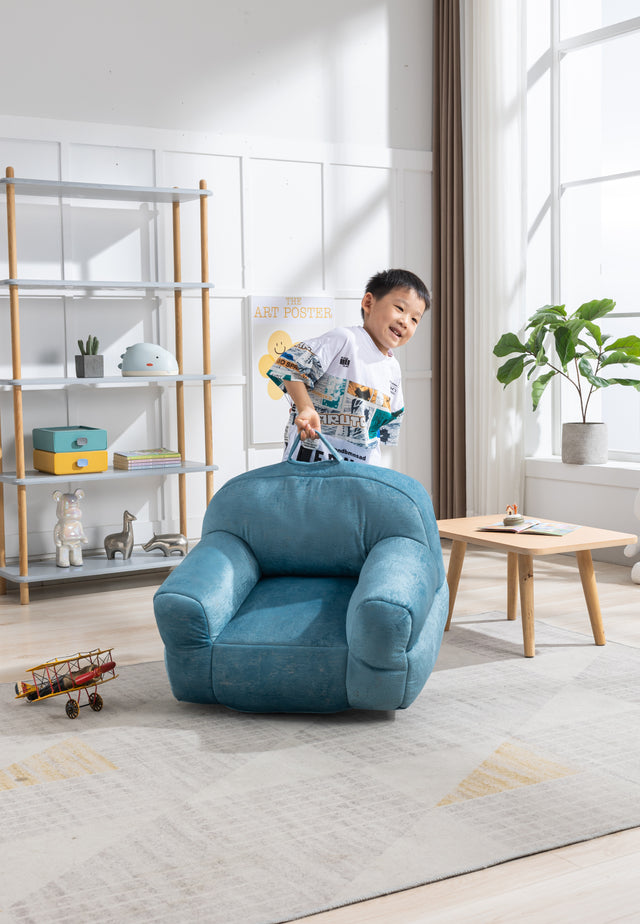 Kid's Bean Bag Chair Velvet Fabric Memory Sponge Stuffed Bean Bag Chair For Children,Blue