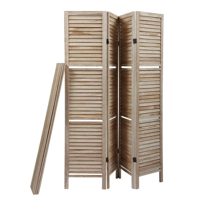 Sycamore wood 4 Panel Screen Folding Louvered Room Divider with shelving board- light burn