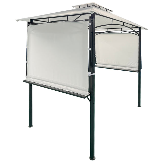 TOPMAX 13Ft.Lx4.5Ft.W Iron Double Tiered Backyard Patio BBQ Grill Gazebo with Bar Counters&Extendable Shades, White