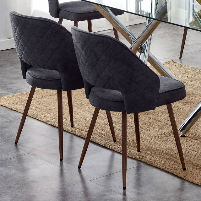 Modern Dining Chairs, Velvet Accent Chair, Living Room Leisure Chairs, Upholstered Side Chair with Metal Legs for Dining Room Kitchen Vanity Patio Club Guest (Set of 2) ( Dark Grey Office Chair)
