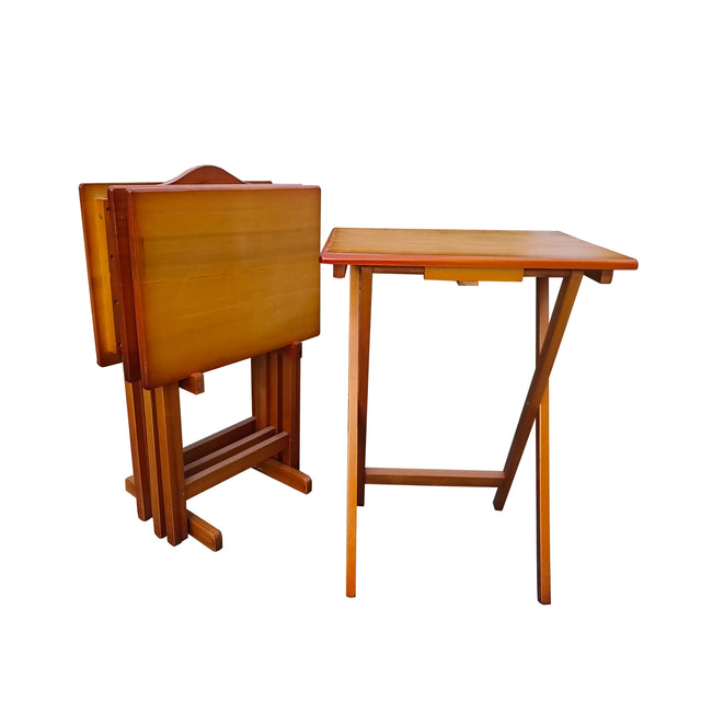 Folding Trays with Storage Rack,Snack Table - Set of 4,honey