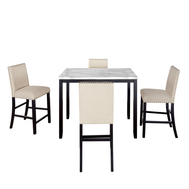 TOPMAX 5 Piece Counter Height Faux Marble Modern Dining Set with Matching Chairs and Marble Veneer for Home, Beige