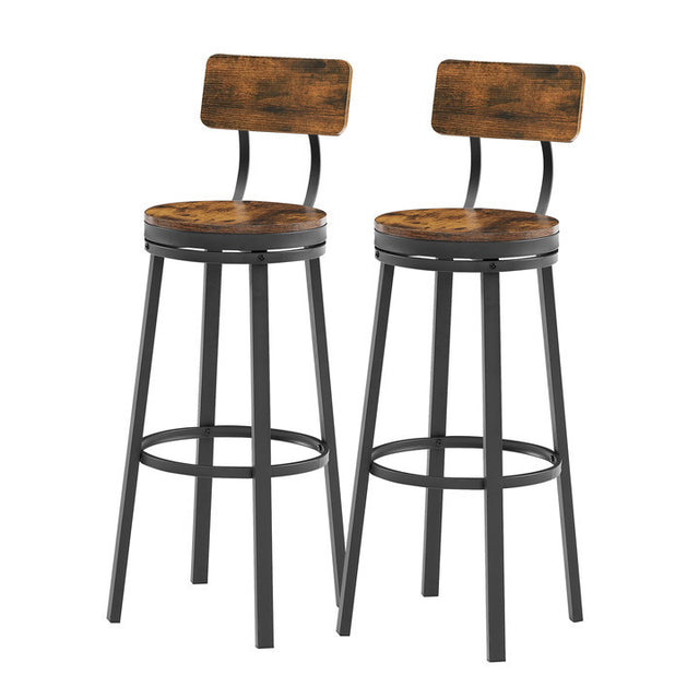 Swivel bar stool set of 2 with backrest, industrial style, metal frame, 29.5'' high.(Rustic Brown,13.4’’w x 40.5’’h)