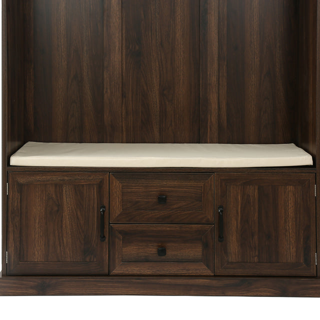 U-Can Hall Tree with 3 Hooks , Coat Hanger, Entryway Bench, Storage Bench, 3-in-1 Design, 47.2INCH, for Entrance, Hallway (Tiger)