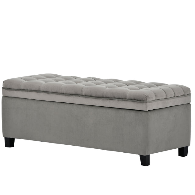 U-stye Upholstered Flip Top Storage Bench with Button Tufted Top