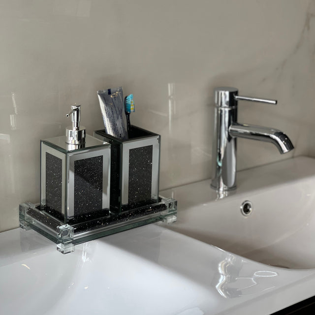 Ambrose Exquisite 3 Piece Square Soap Dispenser and Toothbrush Holder with Tray