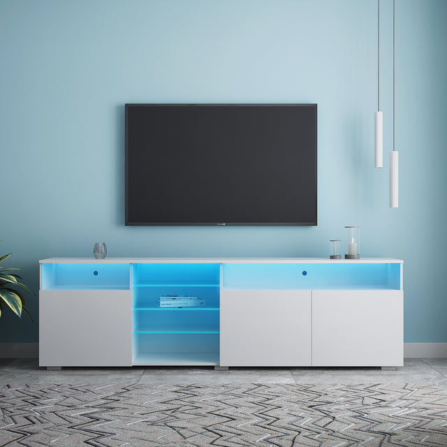 TV Stand High Gloss Doors Modern TV Stand LED (White)