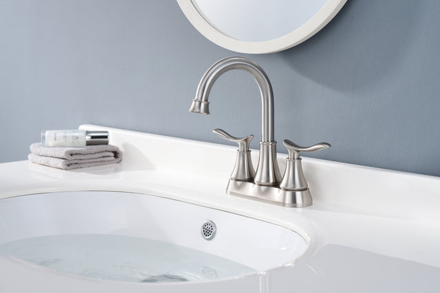 2-Handle 4-Inch Brushed Nickel Bathroom Faucet, Bathroom Vanity Sink Faucets with Pop-up Drain and Supply Hoses