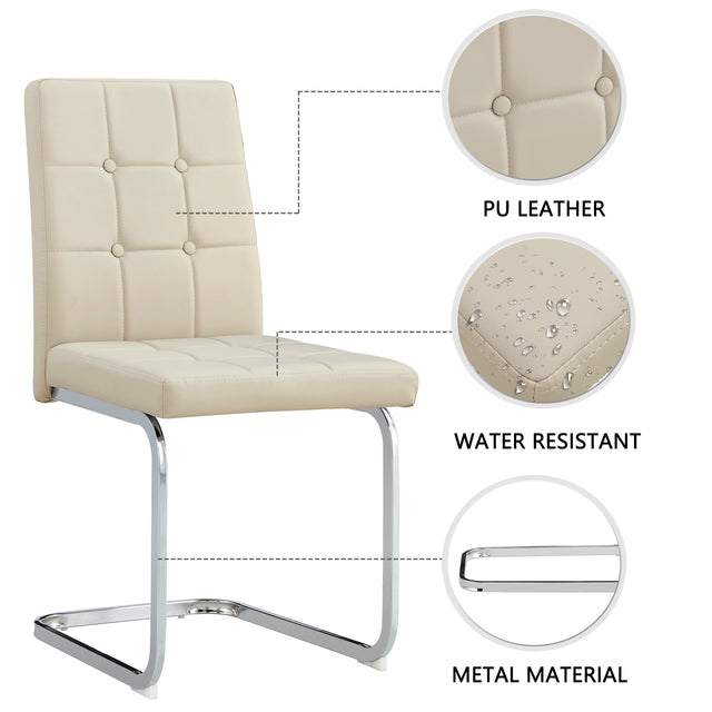Glass Dining Table, Dining Chair set, 4 Light Brown Embedded Button Dining Chairs and 1 Dining Table .Table Size 51" W x 31"D x 30" H