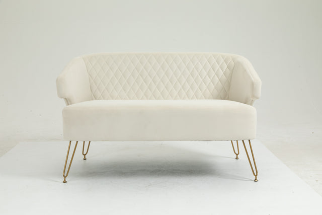 Twin Size Love seat Accent Sofa with Golden Metal Legs, Living Room Sofa with Tufted Backrest, 600 Pounds Weight Capacity