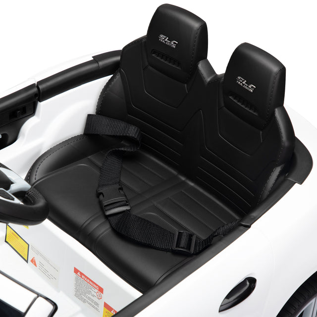 Licensed Benz, 12V kids Ride On Electric Car for Ages 3-6, LED Head Lights, Safe Belt, Double Doors, 2 Speeds, Gift -White