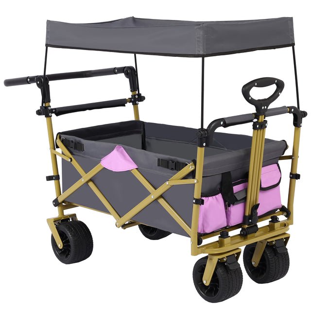 Push & Pull Utility Folding Wagon with Removable Canopy